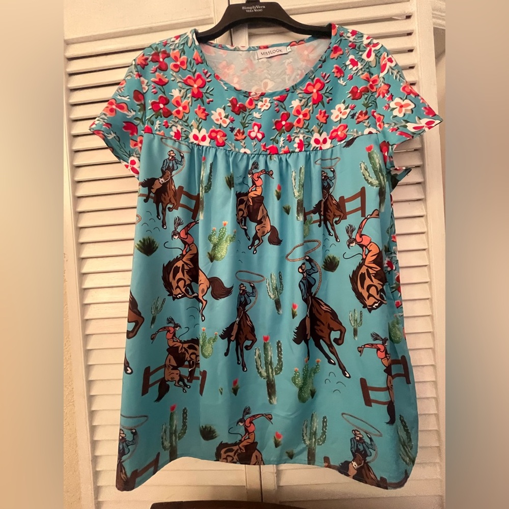 MISSLOOK Vibrant Floral and horses Western blouse